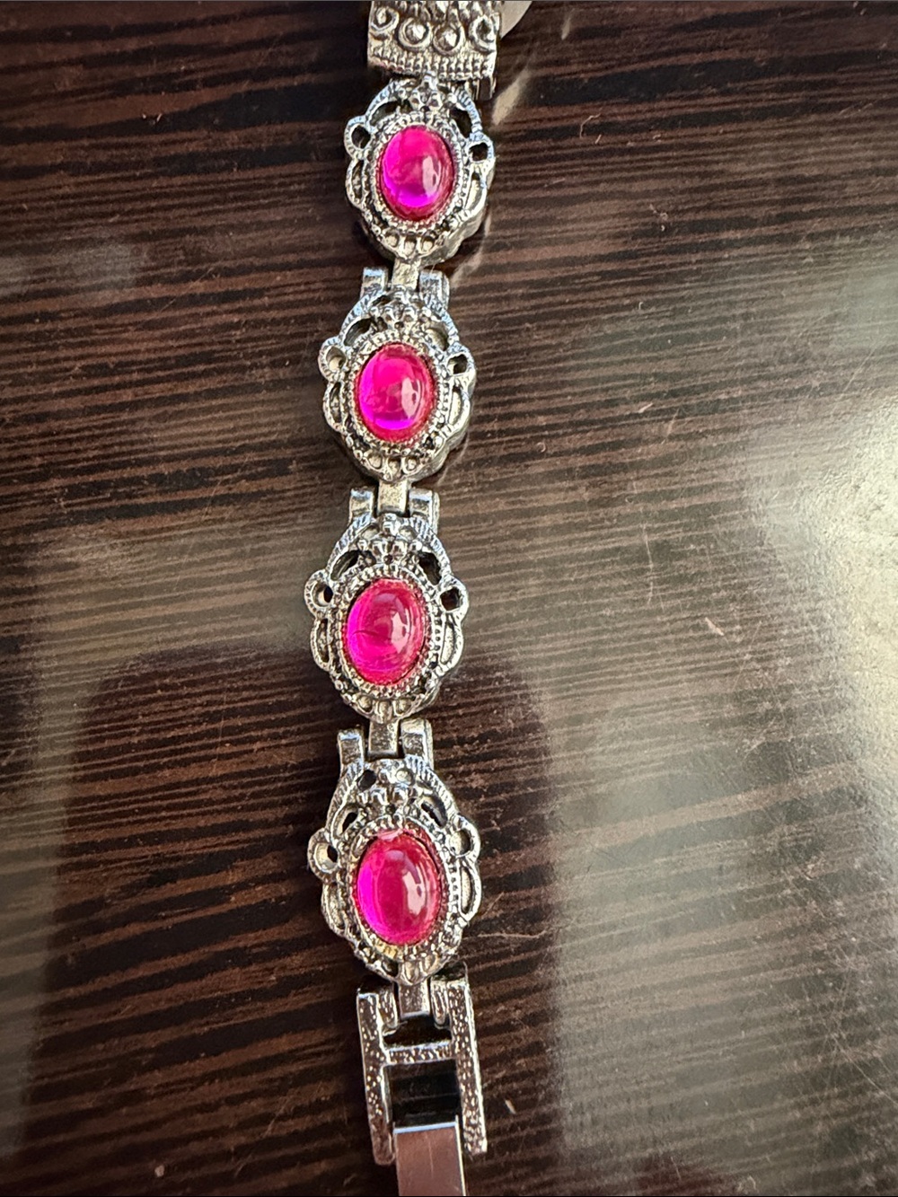 Avenue Silver-Tone Bracelet Watch with Pink Dial and Fuchsia Stones - Picture 3 of 5